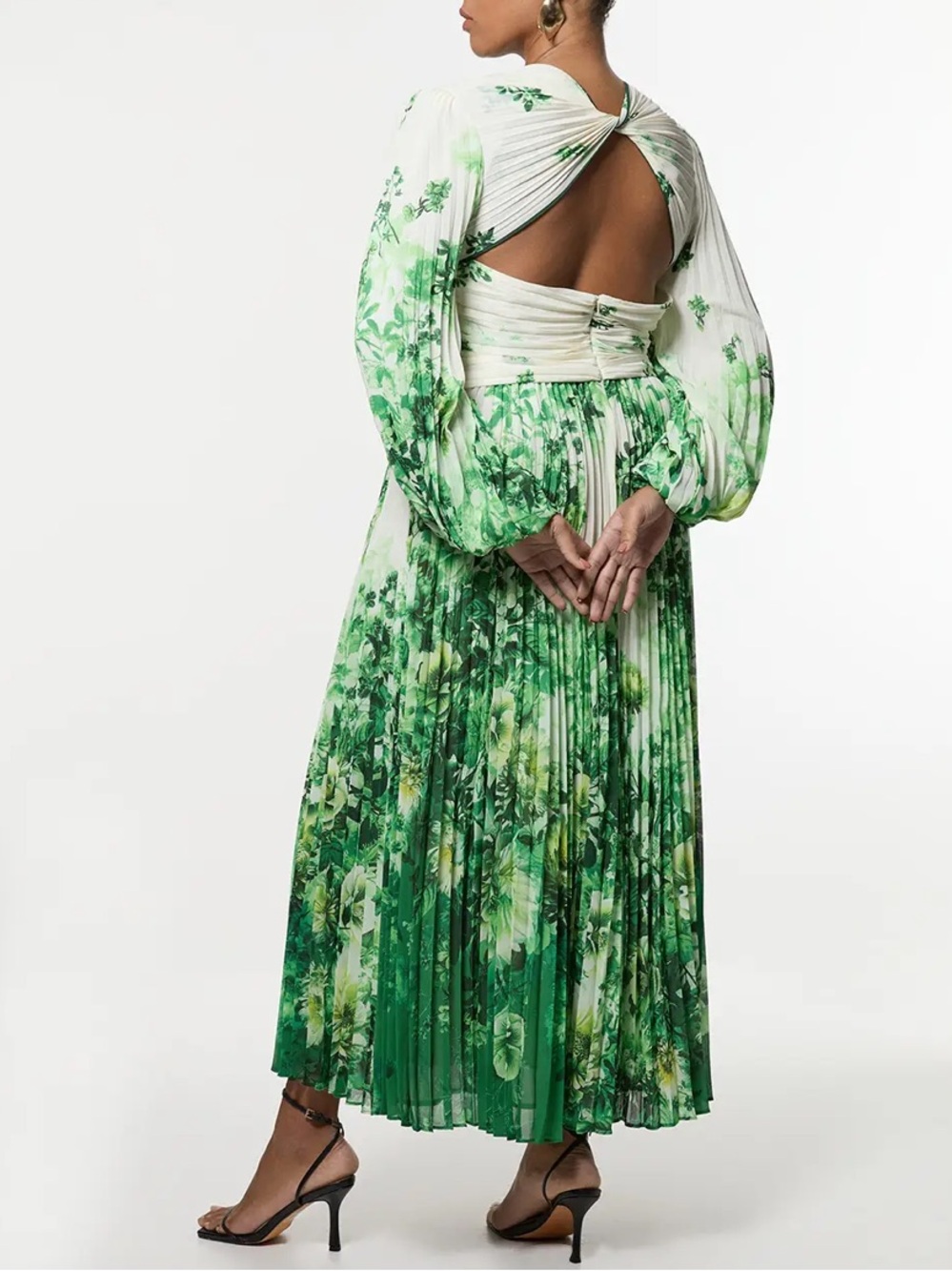 Karen Millen Ombre Floral Soft Pleated Cut Out Woven Maxi Dress Plus size 16